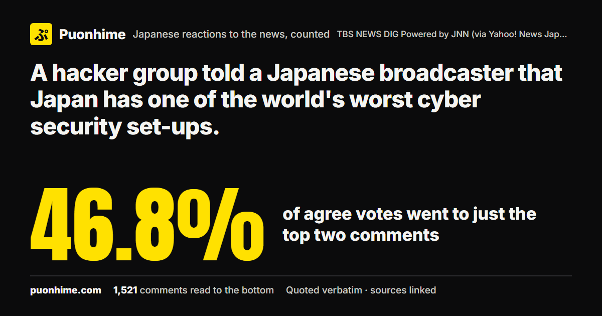 A hacker group told a Japanese broadcaster that Japan has one of the world's worst cyber security set-ups. (note cover image)