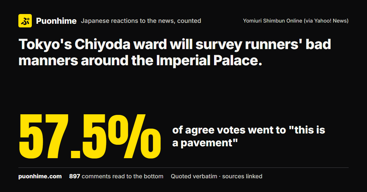 Tokyo's Chiyoda ward will survey runners' bad manners around the Imperial Palace. (note cover image)