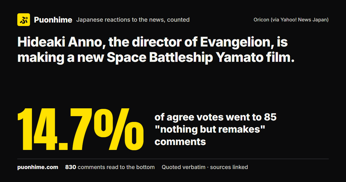 Hideaki Anno, the director of Evangelion, is making a new Space Battleship Yamato film. (note cover image)